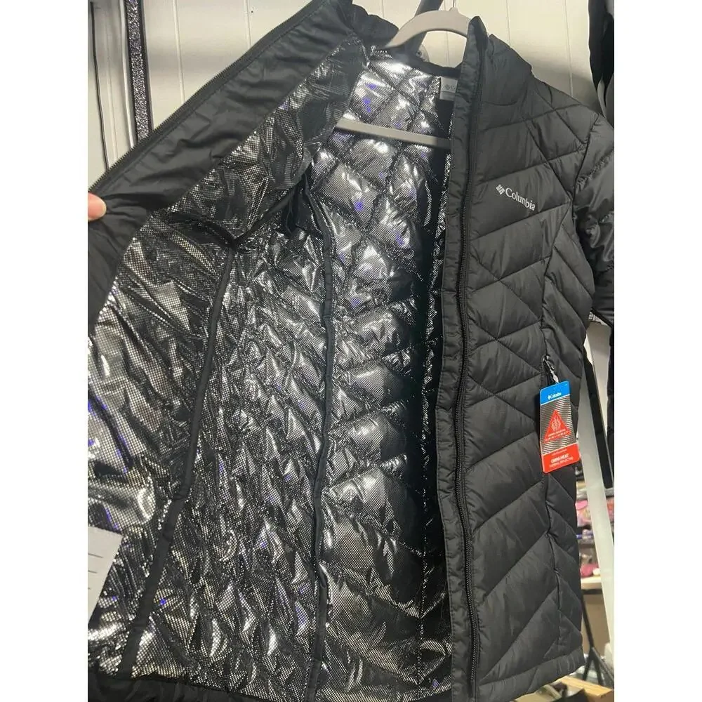 Columbia Girls Youth Heavenly Hooded Long Jacket Black Omni Heat Size S 7 8